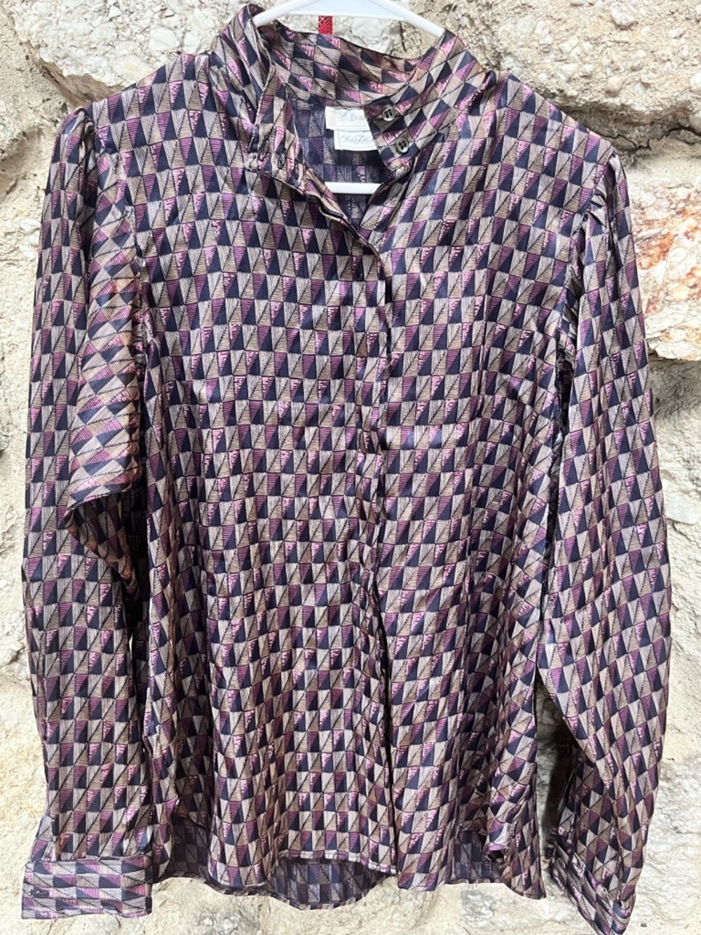 Saks Fifth Avenue Satin Button-Up Shirt in Purple and Black